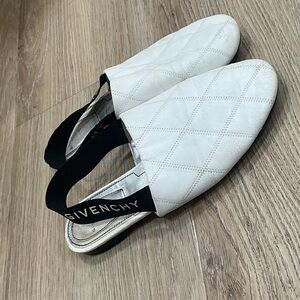 Givenchy White Quilted Mules with Black Strap